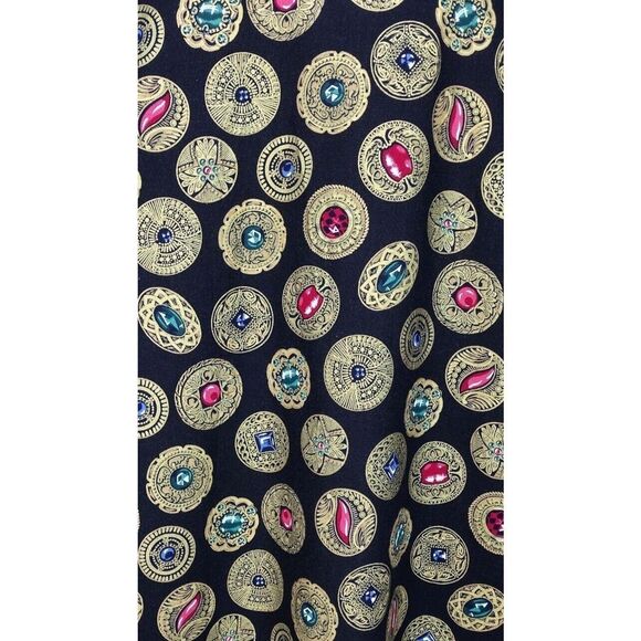 Vintage 80s Open Front Metallic Gold Jewel Coin Print Beaded Long Duster Jacket - Picture 9 of 11